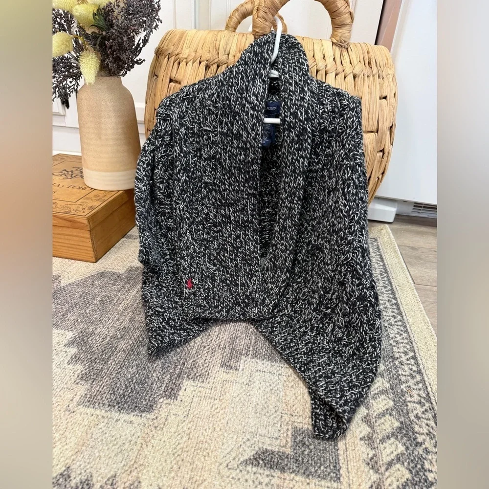 Ralph Lauren Toddler Girl Chunky Knit Black & White Marled Shawl-Collar Cardigan